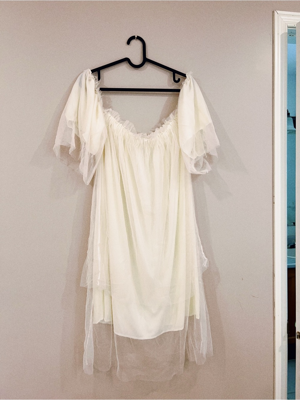 Sheer Ivory Puff-Sleeve Nightgown